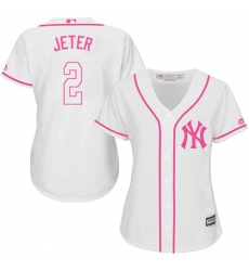 Women's Majestic New York Yankees #2 Derek Jeter Replica White Fashion Cool Base MLB Jersey