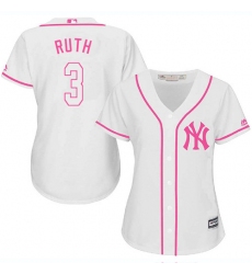 Women's Majestic New York Yankees #3 Babe Ruth Replica White Fashion Cool Base MLB Jersey