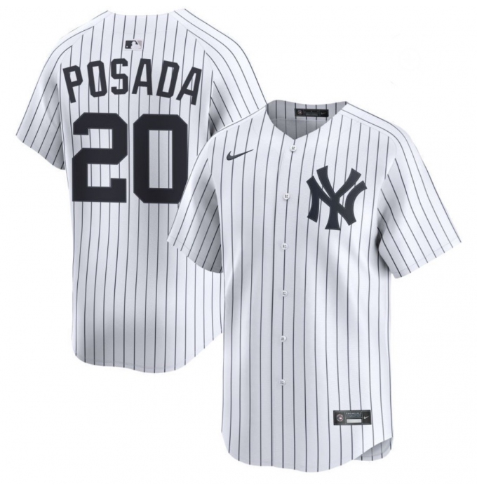 Men's New York Yankees #20 Jorge Posada White Cool Base Stitched Baseball Jersey