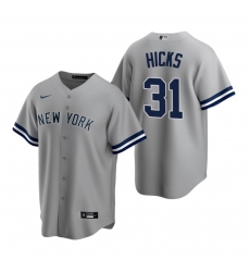 Men's Nike New York Yankees #31 Aaron Hicks Gray Road Stitched Baseball Jersey