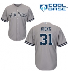 Youth Majestic New York Yankees #31 Aaron Hicks Replica Grey Road MLB Jersey