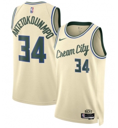 Men's Milwaukee Bucks #34 Giannis Antetokounmpo Cream 2025-26 City Edition Swingman Stitched Basketball Jersey