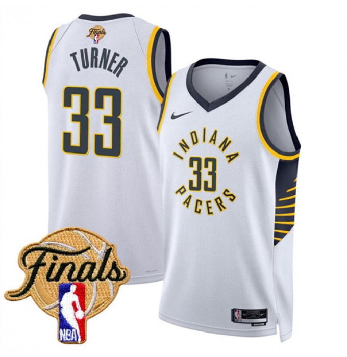 Men's Indiana Pacers #33 Myles Turner White 2025 Finals Association Edition Stitched Basketball Jersey