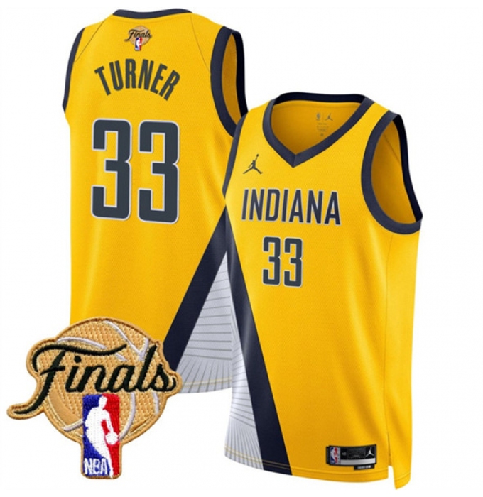 Men's Indiana Pacers #33 Myles Turner Yellow 2025 Finals Statement Edition Stitched Basketball Jersey