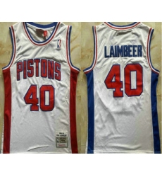 Men's Detroit Pistons #40 Bill Laimbeer White 1988-89 Stitched Jersey