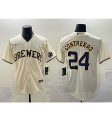 Men's Milwaukee Brewers #24 William Contreras Cream With Stitched Baseball Jersey