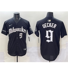 Men's Milwaukee Brewers #9 Bob Uecker Black 'Gothic 414 Shadows Edition' Vapor Premier Limited Stitched Jersey