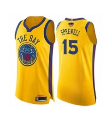 Youth Golden State Warriors #15 Latrell Sprewell Swingman Gold 2019 Basketball Finals Bound Basketball Jersey - City Edition