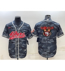 Men's San Francisco 49ers Blank Grey Navy Team Big Logo With Patch Cool Base Stitched Baseball Jersey