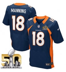 Men's Nike Denver Broncos #18 Peyton Manning Elite Navy Blue Alternate Super Bowl 50 Bound NFL Jersey