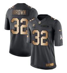 Men's Nike Cleveland Browns #32 Jim Brown Limited Black/Gold Salute to Service NFL Jersey
