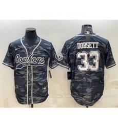 Men's Dallas Cowboys #33 Tony Dorsett Grey Camo With Patch Cool Base Stitched Baseball Jersey