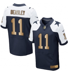 Men's Nike Dallas Cowboys #11 Cole Beasley Elite Navy/Gold Throwback Alternate NFL Jersey
