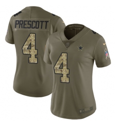Women's Nike Dallas Cowboys #4 Dak Prescott Limited Olive/Camo 2017 Salute to Service NFL Jersey