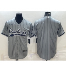 Men's Dallas Cowboys Blank Grey Pinstripe With Patch Cool Base Stitched Baseball Jersey