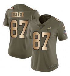 Women's Nike Philadelphia Eagles #87 Brent Celek Limited Olive/Gold 2017 Salute to Service NFL Jersey
