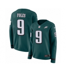 Women's Nike Philadelphia Eagles #9 Nick Foles Limited Green Therma Long Sleeve NFL Jersey