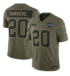 Men's Detroit Lions #20 Barry Sanders Olive 2025 Salute to Service Limited Football Stitched Jersey
