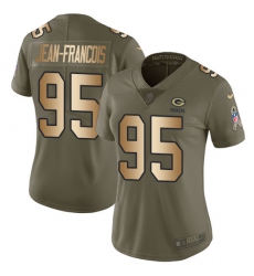 Women's Nike Green Bay Packers #95 Ricky Jean-Francois Limited Olive/Gold 2017 Salute to Service NFL Jersey