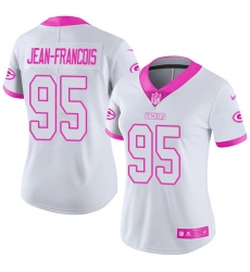 Women's Nike Green Bay Packers #95 Ricky Jean-Francois Limited White/Pink Rush Fashion NFL Jersey