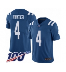 Men's Indianapolis Colts #4 Adam Vinatieri Royal Blue Team Color Vapor Untouchable Limited Player 100th Season Football Jersey