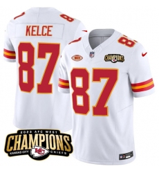 Men’s Kansas City Chiefs #87 Travis Kelce White 2023 F.U.S.E. AFC West Champions With NKH Vapor Untouchable Limited Football Stitched Jersey